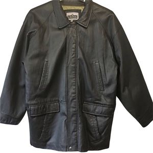 GENUINE LEATHER COAT CIGNAL SZ LG BLACK GOTHCORE